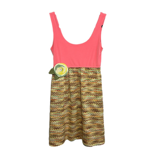 Judith March Vintage Y2K Pink Chevron Knit Print Babydoll Dress w/ Rosette Small